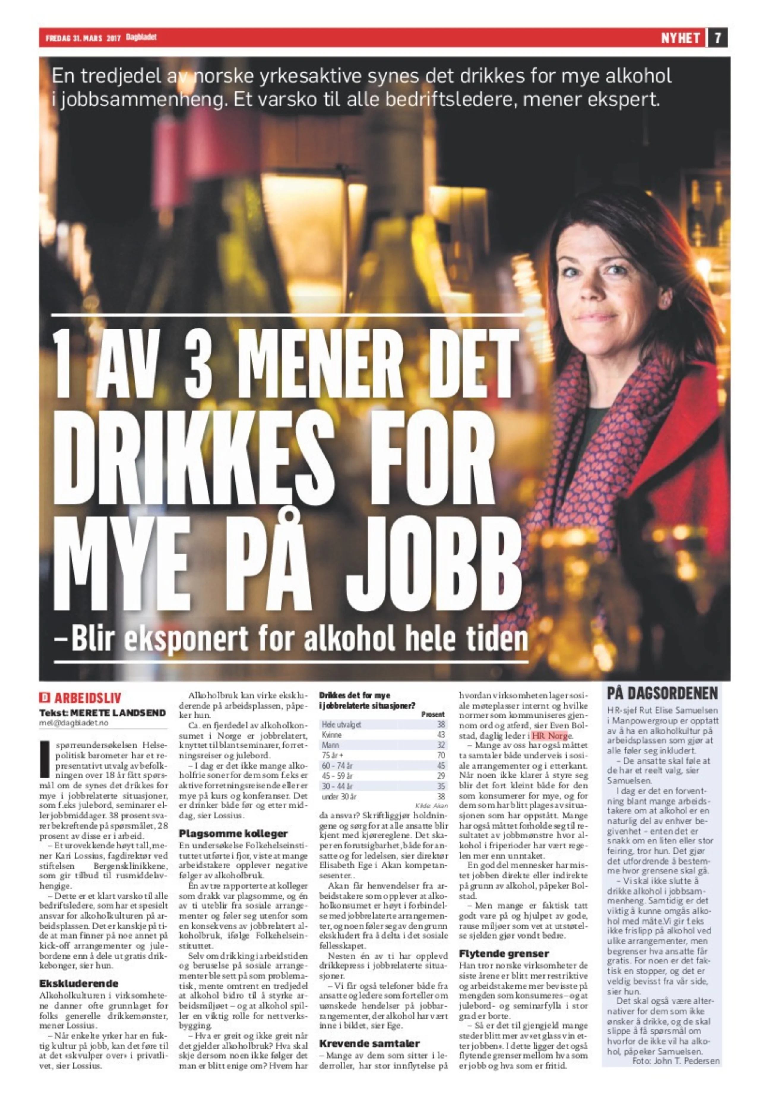 2017 03 31 Dagbladet Alkohol paa jobb